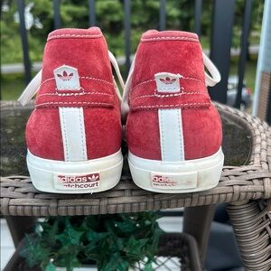 Adidas Red and White High-Top Sneakers